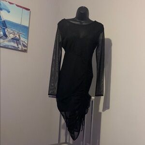 Elegant Black Mesh Sleeve Dress